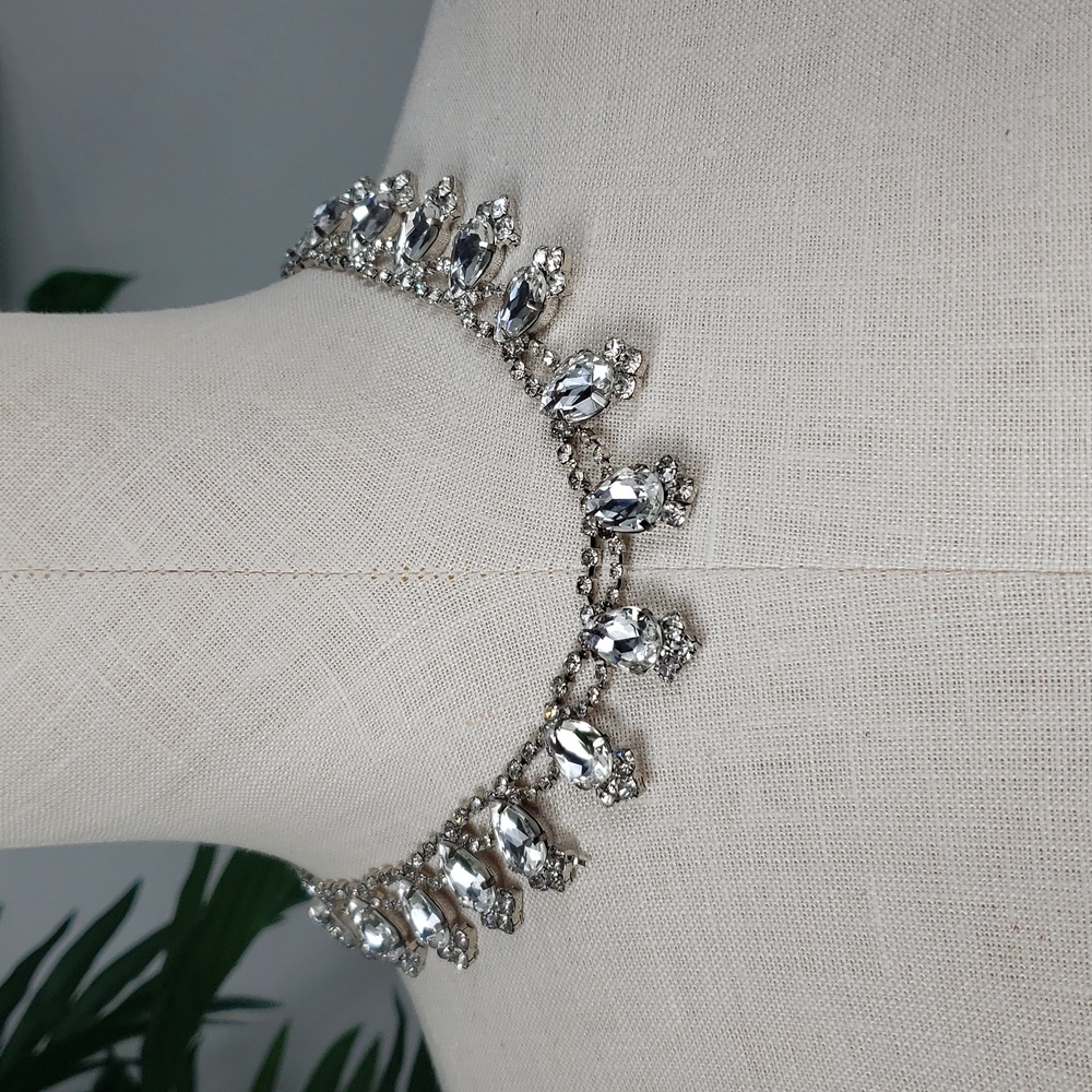 Rhinestone Teardrop Cluster Choker Necklace Formal Crystal